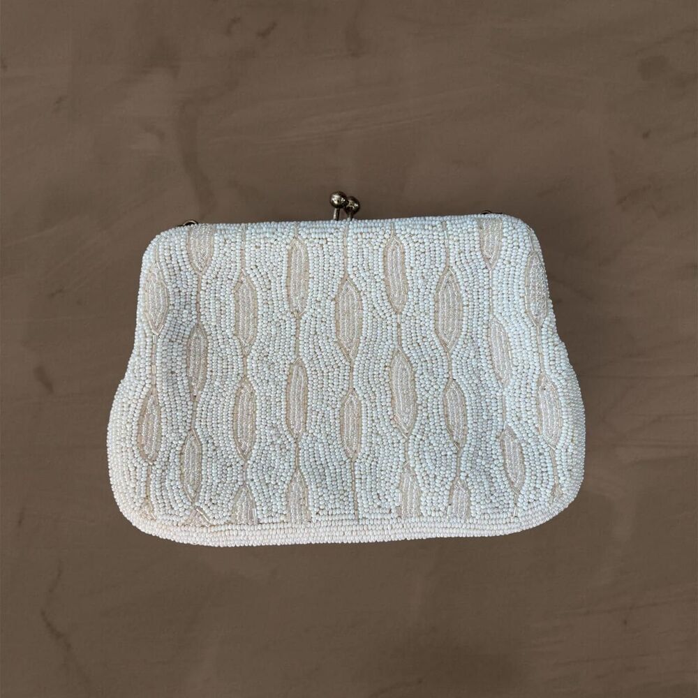 Vintage beaded white clutch evening bag